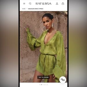 NWT Rat & BOA Harlequin Mini Dress with Balloon Sleeves, Cypress green sz XXL